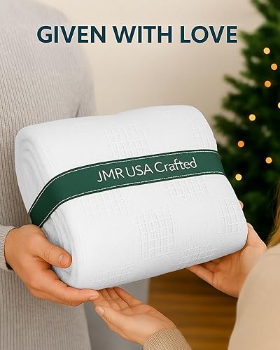 Miniatura 3 de Manta 100% algodón tamaño individual de 66 x 90 pulgadas, manta térmica ligera y transpirable de tejido de gofre para cama, sofá y sillón, suave,