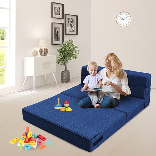 Miniatura 32 de Sofá cama plegable de tamaño individual con almohada de espuma viscoelástica, silla convertible para cama, futón perezoso para sala de estar, gris