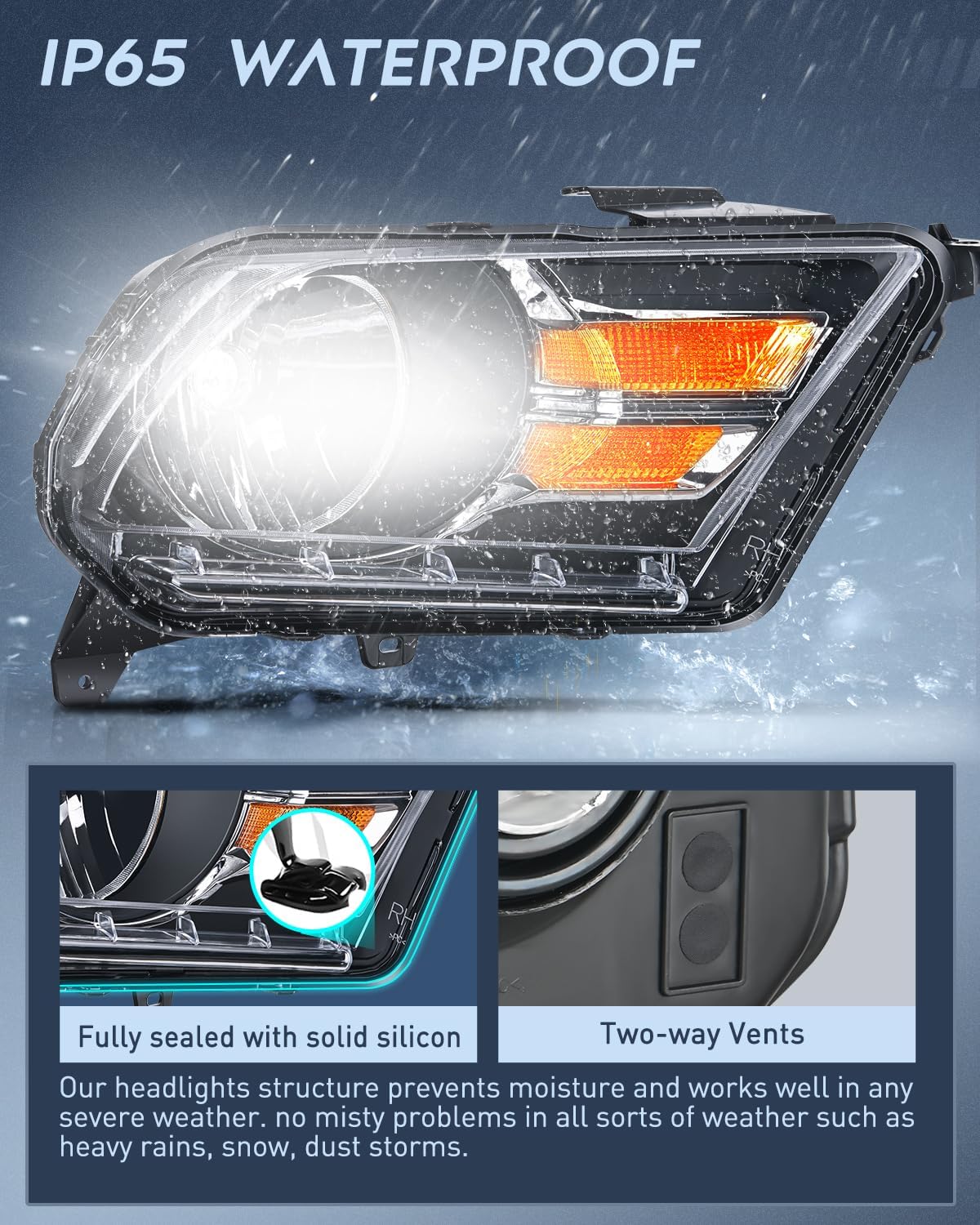 Nilight Headlight Assembly for 2010 2011 2012 2013 2014 Ford Mustang Pickup Truck Replacement Headlamp Black Housing Amber Reflector Driver and Passenger Side