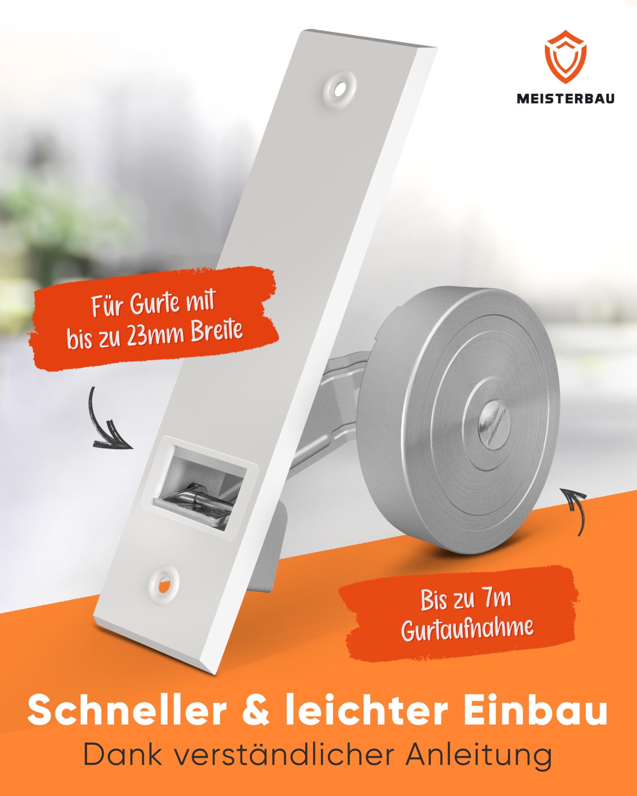 MEISTERBAU - Rolladen Gurtwickler Unterputz [Made in Germany]- Rollladen Aufwickler mit Abdeckung - Rollo Gurtwickler für Rolladengurt 23mm[ohne Gurt]