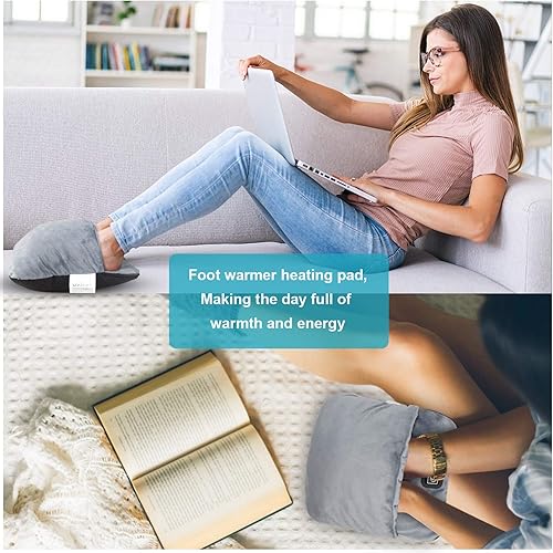 Miniatura 5 de Calentador eléctrico de pies con masaje, vibración y calefacción, tela de felpa suave y almohadilla de calentamiento rápido USB para mujeres y