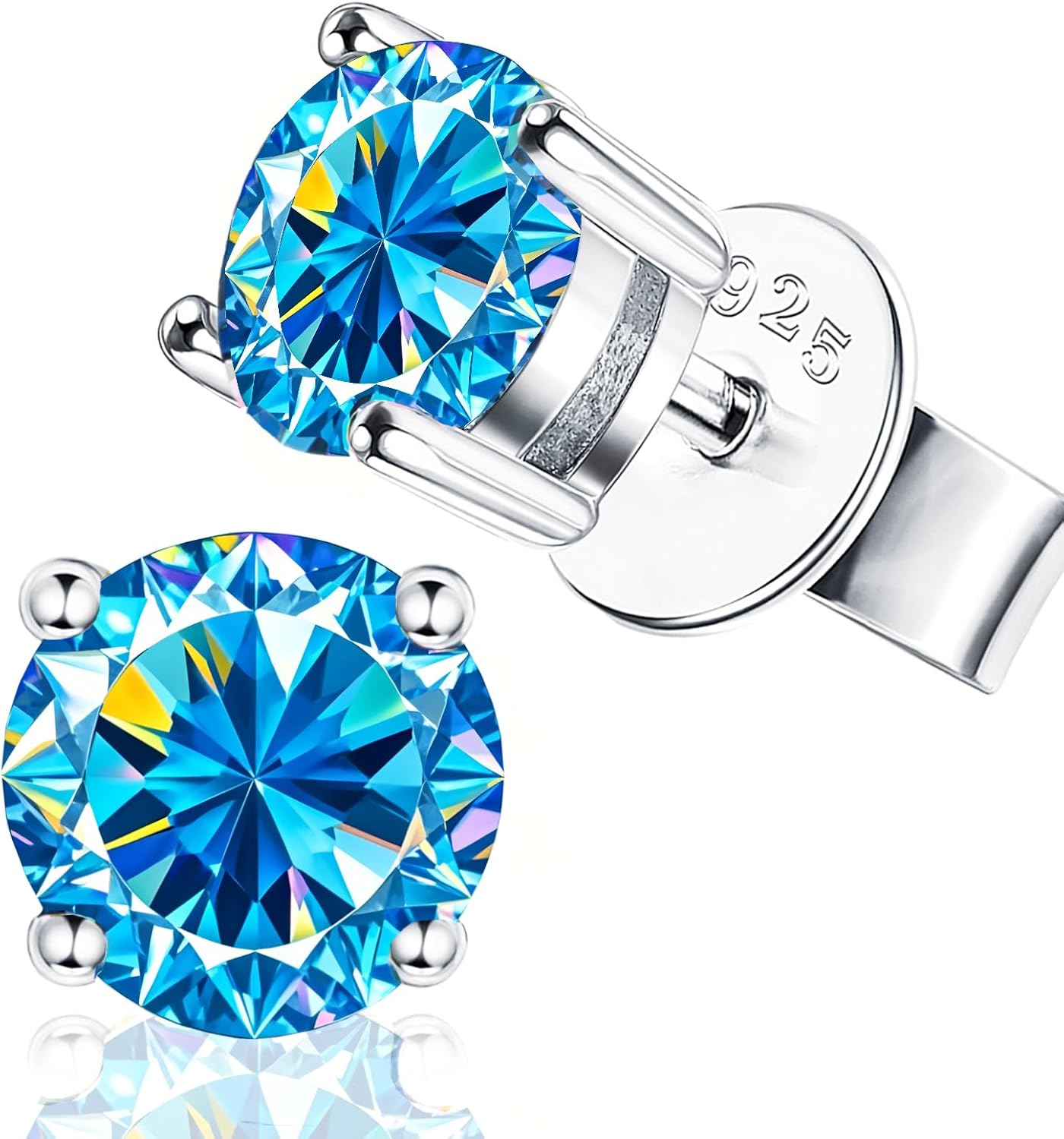 Moissanite Earrings,2ct D Color VVS1 Clarity Solitaire Round Cut Earrings S925 Sterling Silver for Women Men Moissanite Stud Earrings