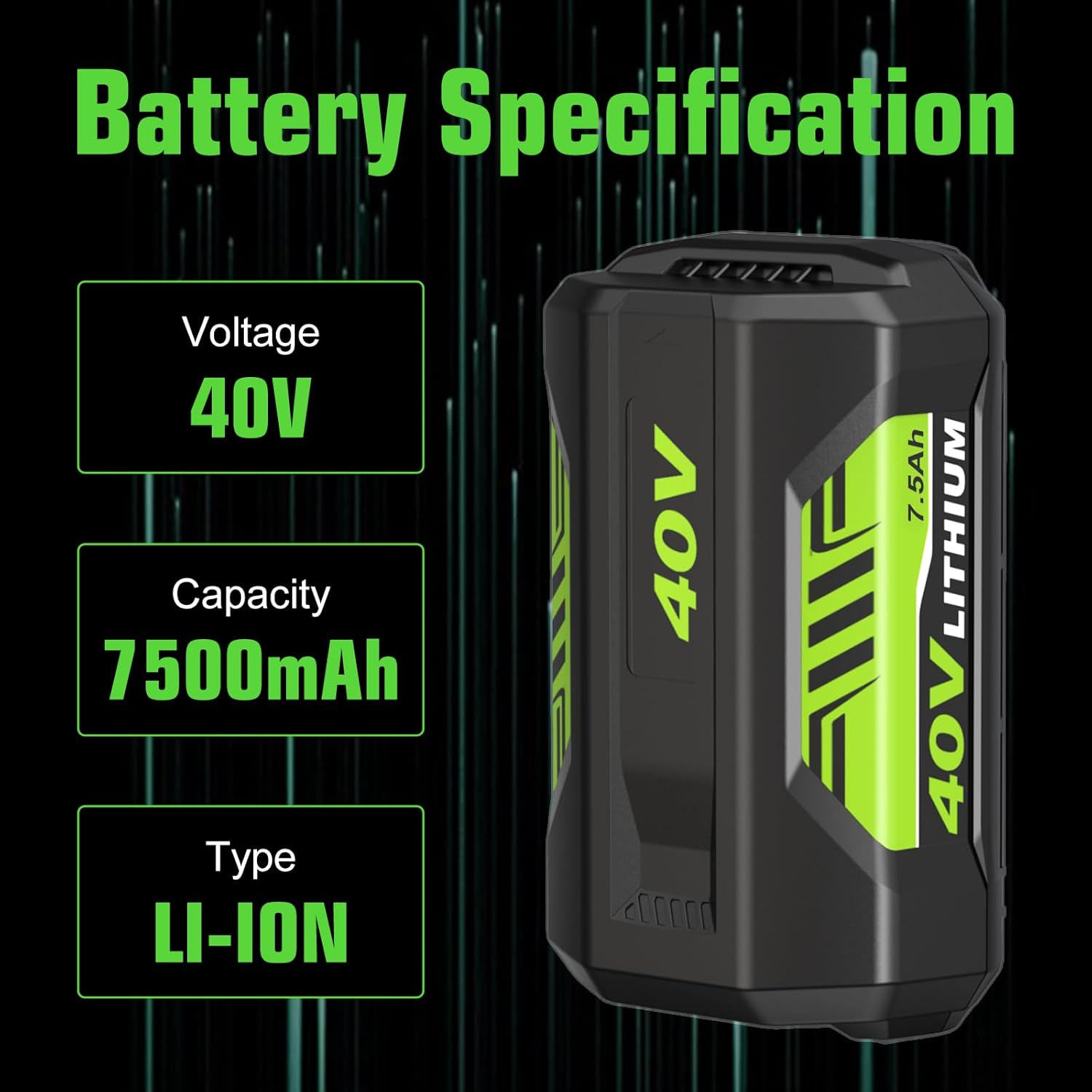 7500mAh Ultra High Capacity OP40602 Replacement for Ryobi 40 Volt Battery Lithium Compatible with Ryobi 40V Battery OP4075A OP40401 OP4026 OP40261 OP4050 OP40601 OP4030 Cordless Power Tools (Green)