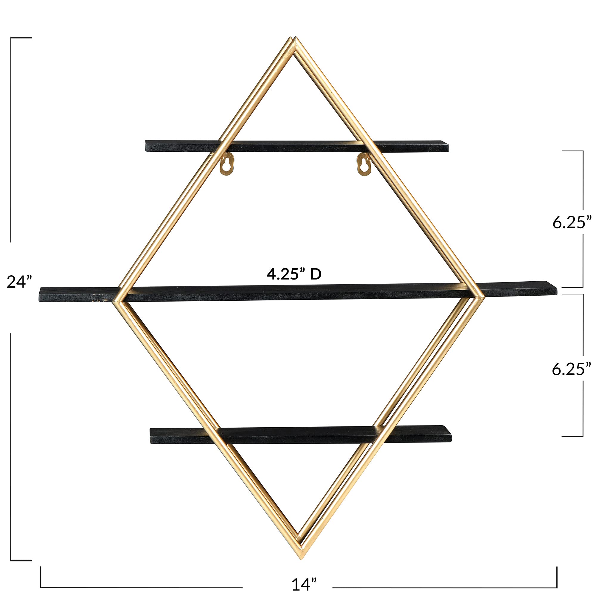 Main + Mesa Estante de Pared de Hierro y Firwood de 68 cm de Largo x 13 cm de Ancho x 61 cm de Alto, Negro y Dorado