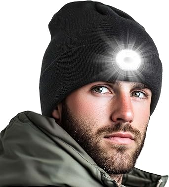 Unisex LED Light Beanie, USB Rechargeable Hands-Free Headlamp Hat, Winter for Family, Men, Dad and Father