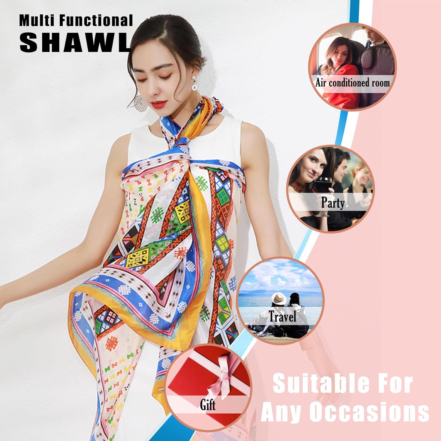 DANA XU Women's 100% Mulberry Satin Silk Pashmina Shawl Wraps Extra Large Floral Scarf for Evening Dresses, Soft Oversized - Image 5