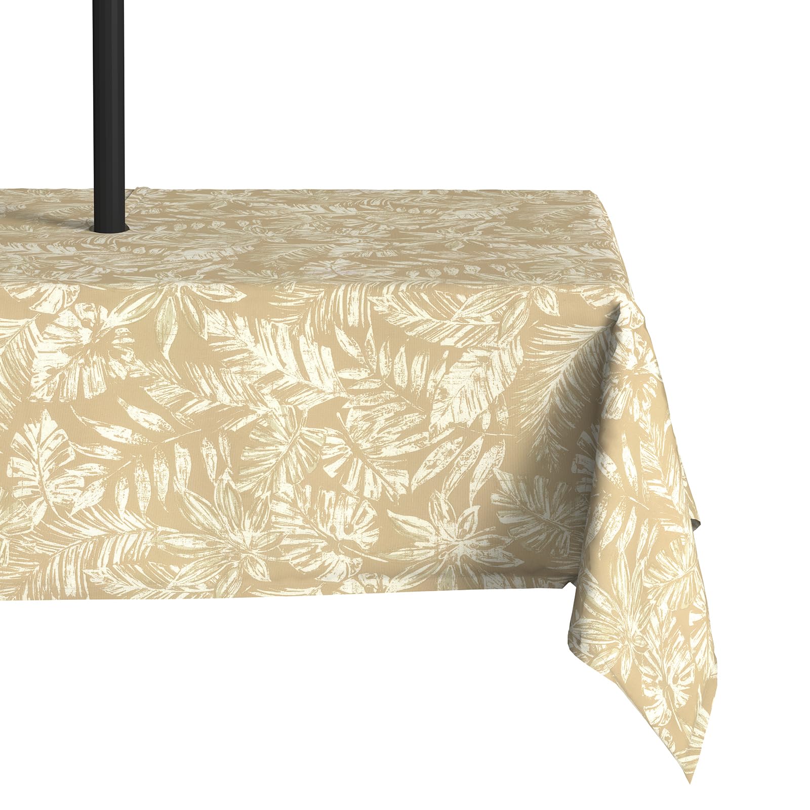 LVTXIII Rectangle Outdoor Tablecloth with Zipper Umbrella Hole, Water-Repellent 60 x 84 Inch Patio Table Cover for Picnic, Garden, Backyard Dining, Tropical Leaf Oat