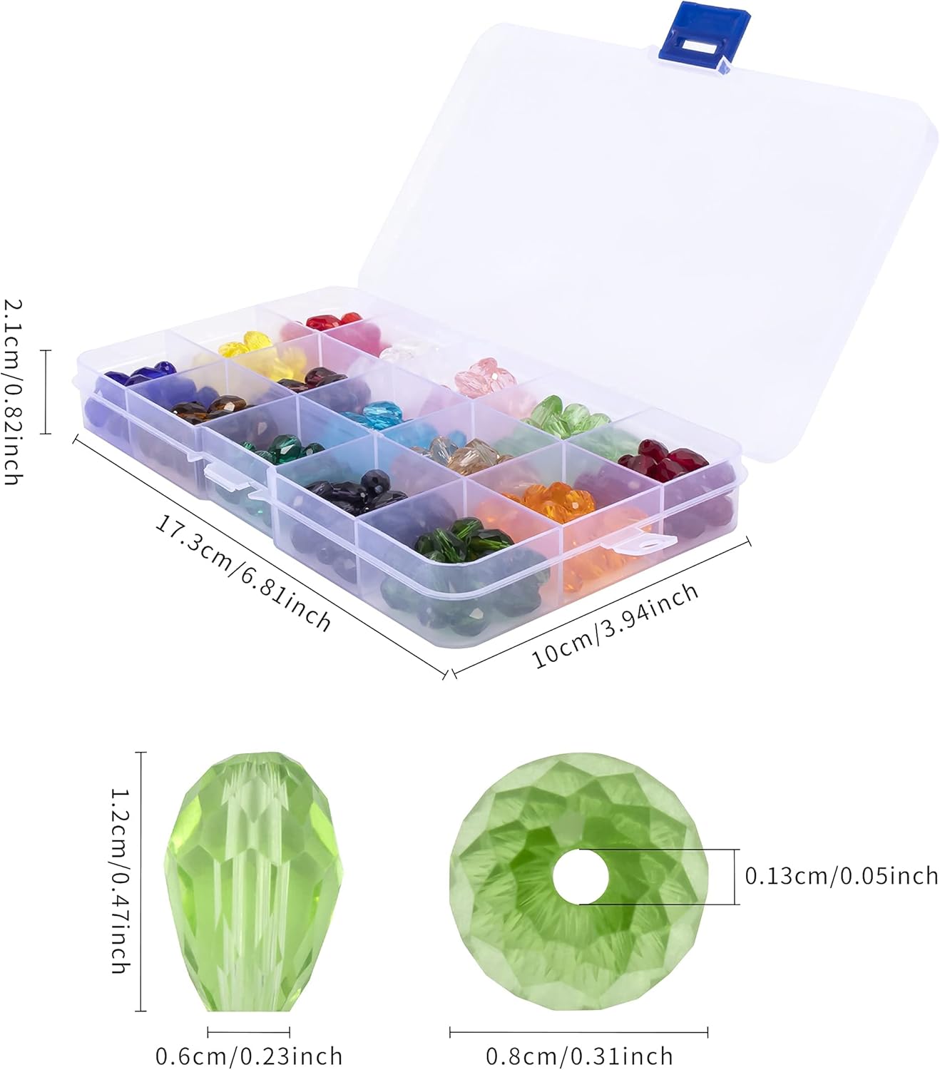 MissAudrey 300Pcs Teardrop Glass Beads for Jewelry Making 8x12mm Faceted Vertical Hole Crystal Spacer Beads Assortments for DIY Bracelet Necklace Earrings Crafts with Container Box - Image 2