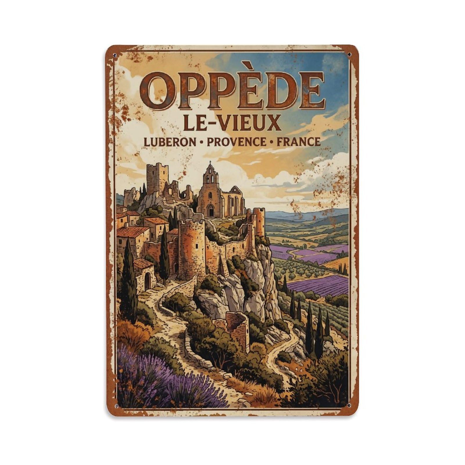 Vintage Travel Oppede France Metal Tin Sign