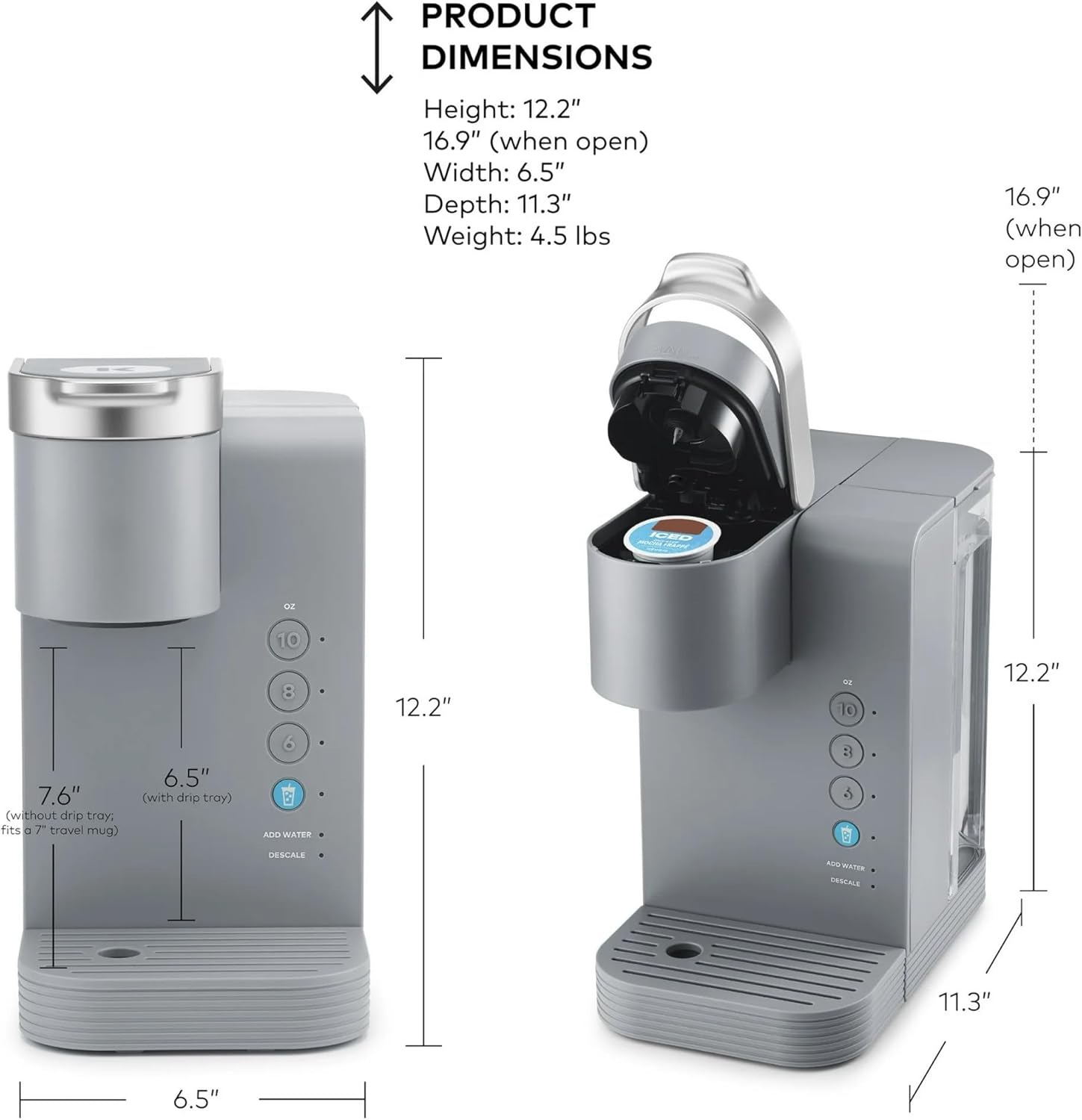 K-Iced Essentials Coffee Maker, Single-Serve KCup Pod Brewer with Removable Reservoir and Auto-Off, Energy Efficient, Includes K Iced Tumbler, Compact, Arctic Gray
