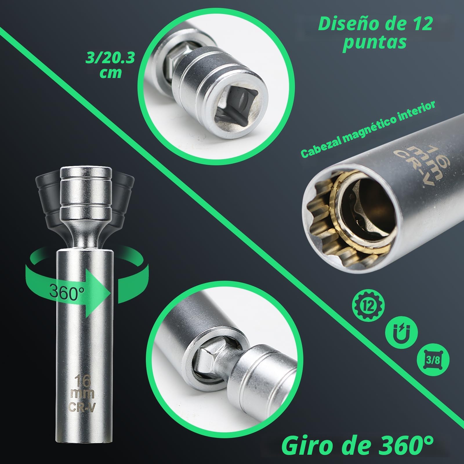 Juego de llaves dinamométricas 60 Nm y 220 Nm, accionamiento 3/8 y 1/2 con 15 vasos hexagonales, bujía de encendido, extensiones para coche, moto, mantenimiento industrial