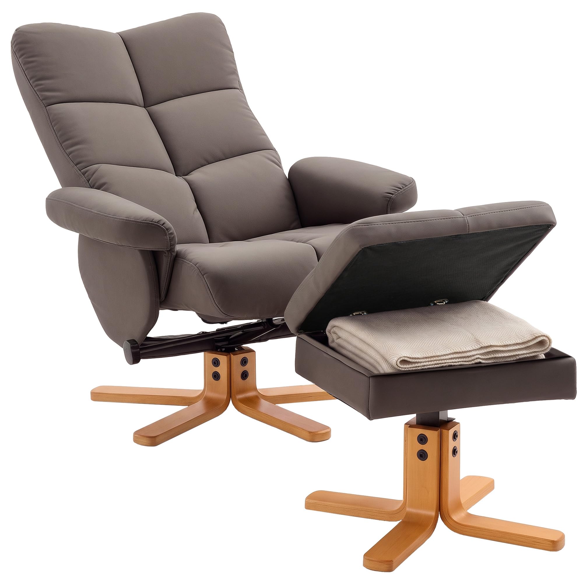 B&Q -  Recliner Chair And Footstool Pu Leather Wooden Base Brown