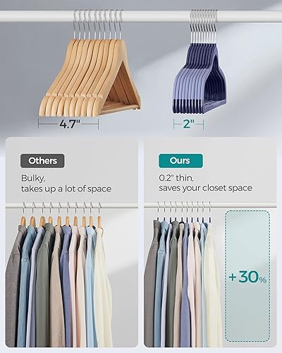 Miniatura 6 de SONGMICS Perchas de ropa, paquete de 50 perchas de plástico, ahorro de espacio, ceniza azul oscuro y ceniza azul claro UCRP050C05