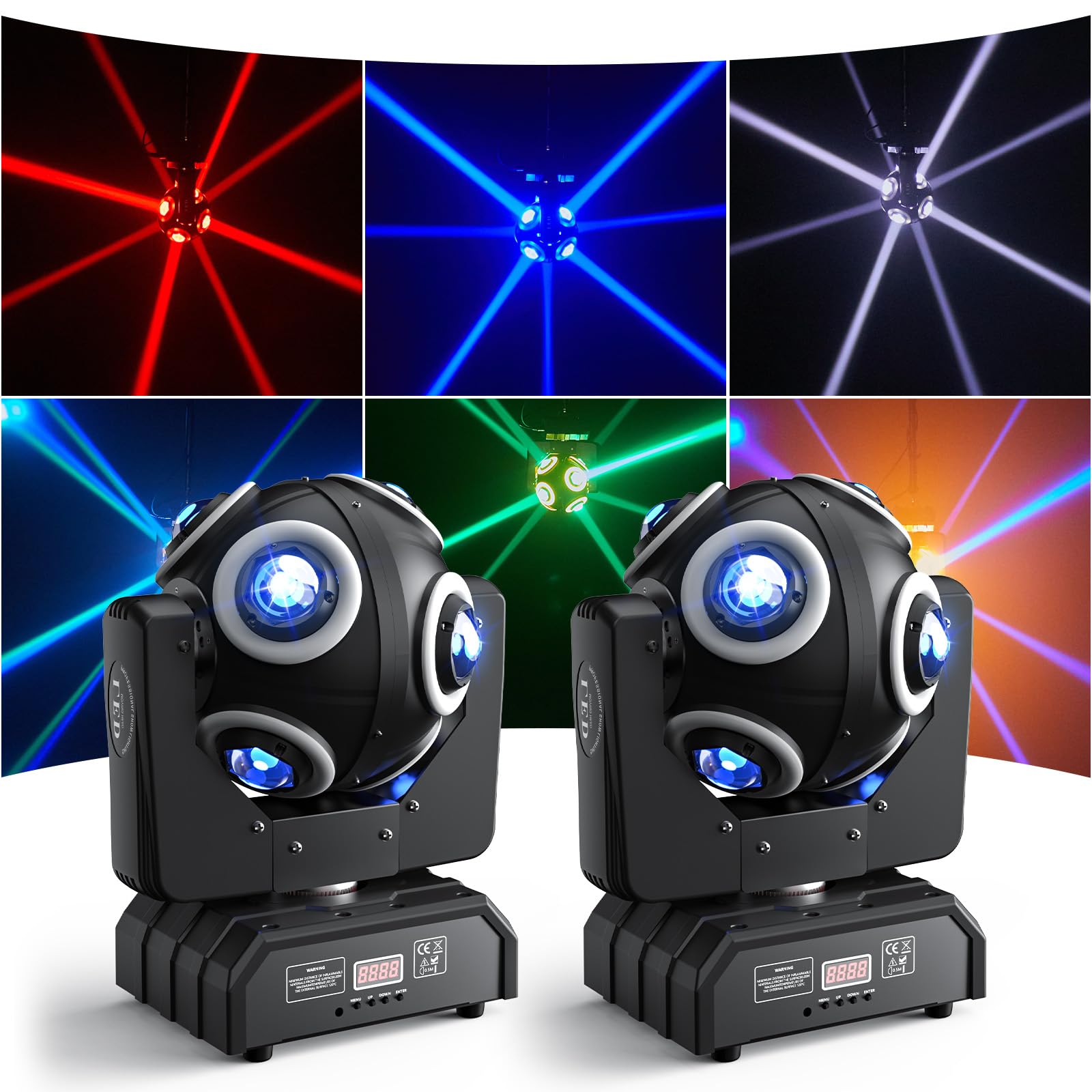 2Pcs 150W Moving Head Light 8 LEDs RGBW 360°Rotation DJ Light DMX 512 14CH with Sound Activated Moving Head Beam Lights for Disco Wedding Parties Live Show Bar Christmas