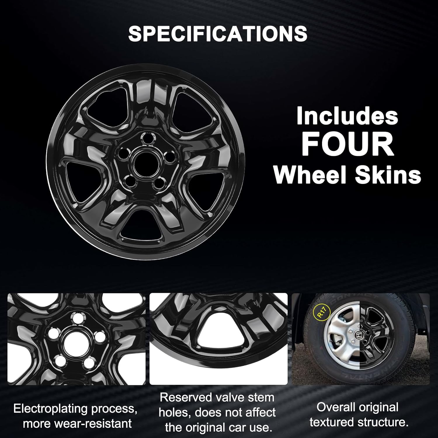 Wheel Skins Compatible with Honda CRV 2012-2016; 16 inch Wheel Covers; Set of 4 Packs; Glossy Black (Glossy Black)