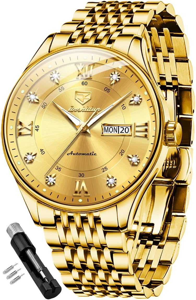 Men's Casual Fashion Waterproof Gold Stainless Steel Band Quartz Gold Watches Gifts for Men