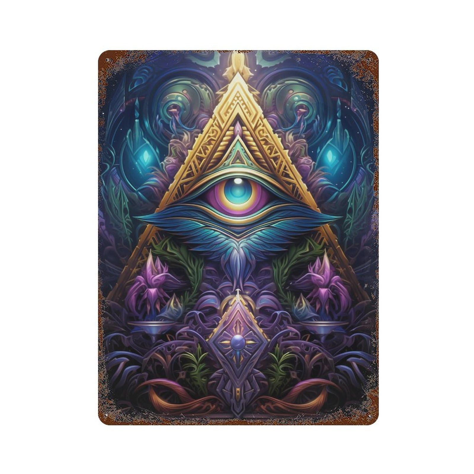 Garage Style Enchanted Mystic Eye Artwork Distressed Metal Wall Sign 15.7"x11.8", Rustic Home Decor for Bar And Workshop