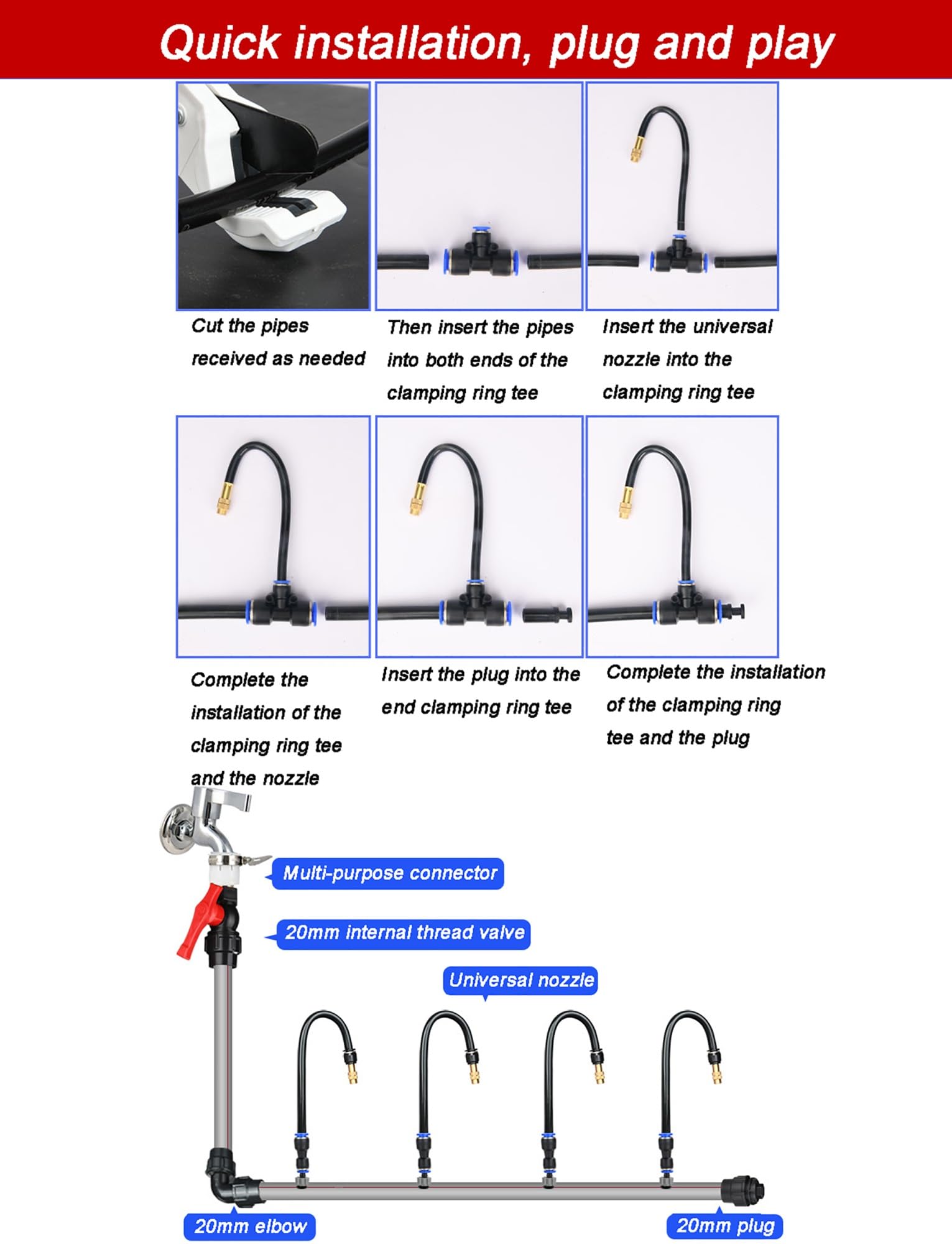Kit di irrigazione a goccia for serre, irrigazione automatica, tubo flessibile regolabile a 360° con 30 ugelli, irrigazione for patio, irrigazione delle piante con tubo distributore da 98 piedi