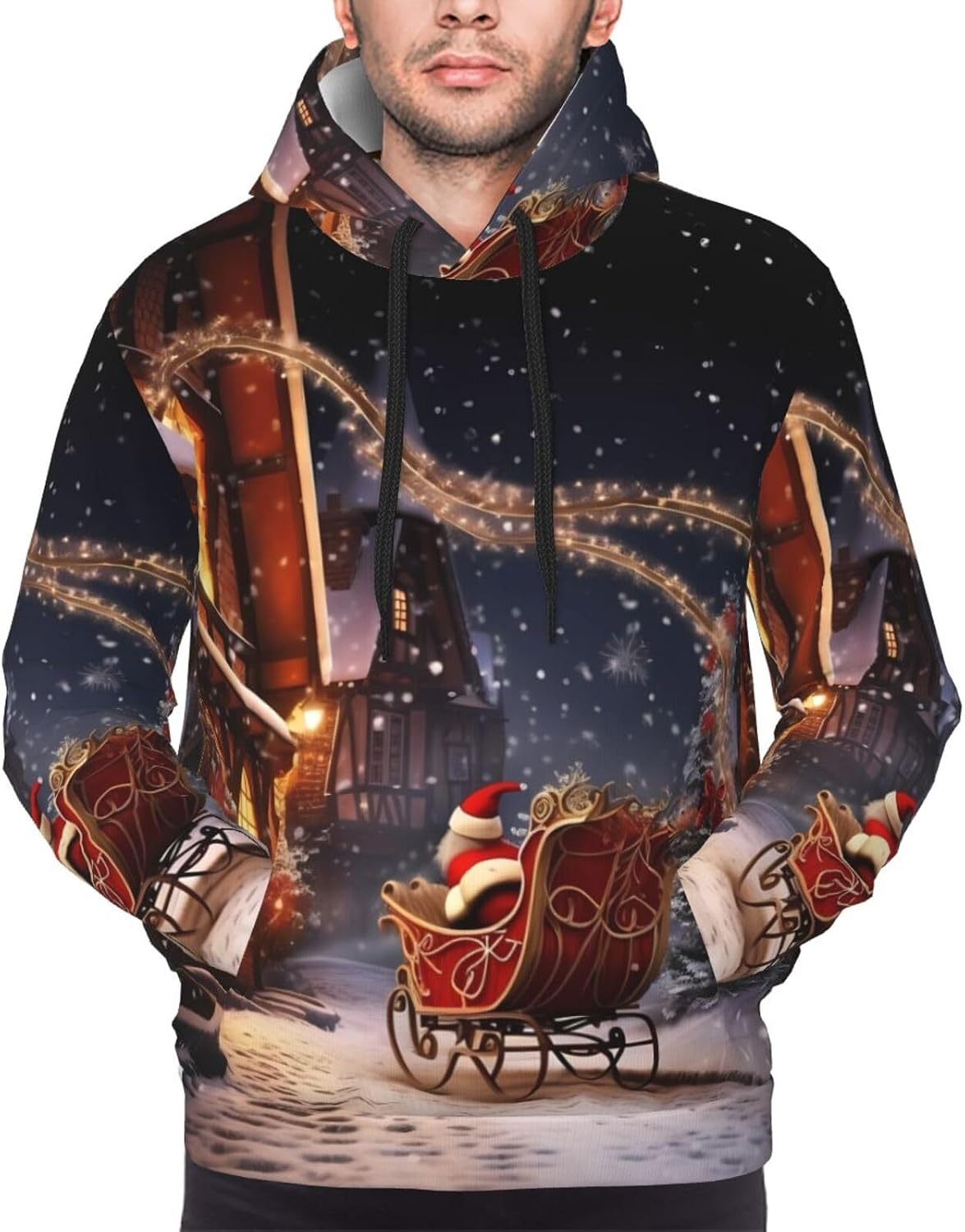 Christmas Magic Print Men'S Hoodie Novelty Hoodies 3d Printed Hooded Black