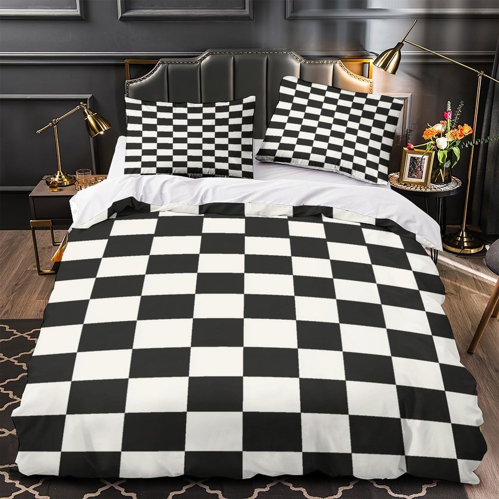 Stampa 3D Motivo a scacchiera Set Di Biancheria Da Letto Con 3 Pezzi Set Copripiumino Morbida Microfibra Per Ragazzi E Ragazze,coppie,camera Da Letto,decorazione Double（200x200cm）