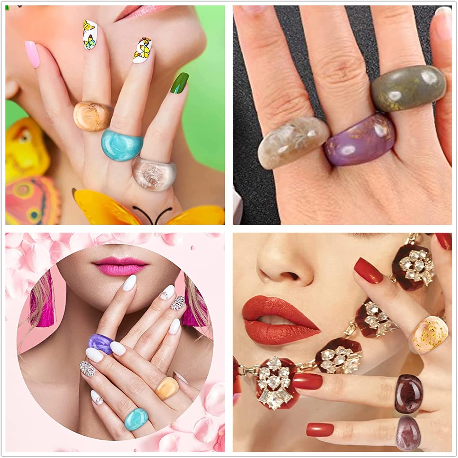 12 Pcs Resin Colorful Wide Thick Dome Knuckle Finger Stackable Joint Ring Retro Acrylic Transparent Vintage Jewelry Party Elegant Handmade Gift - Image 5