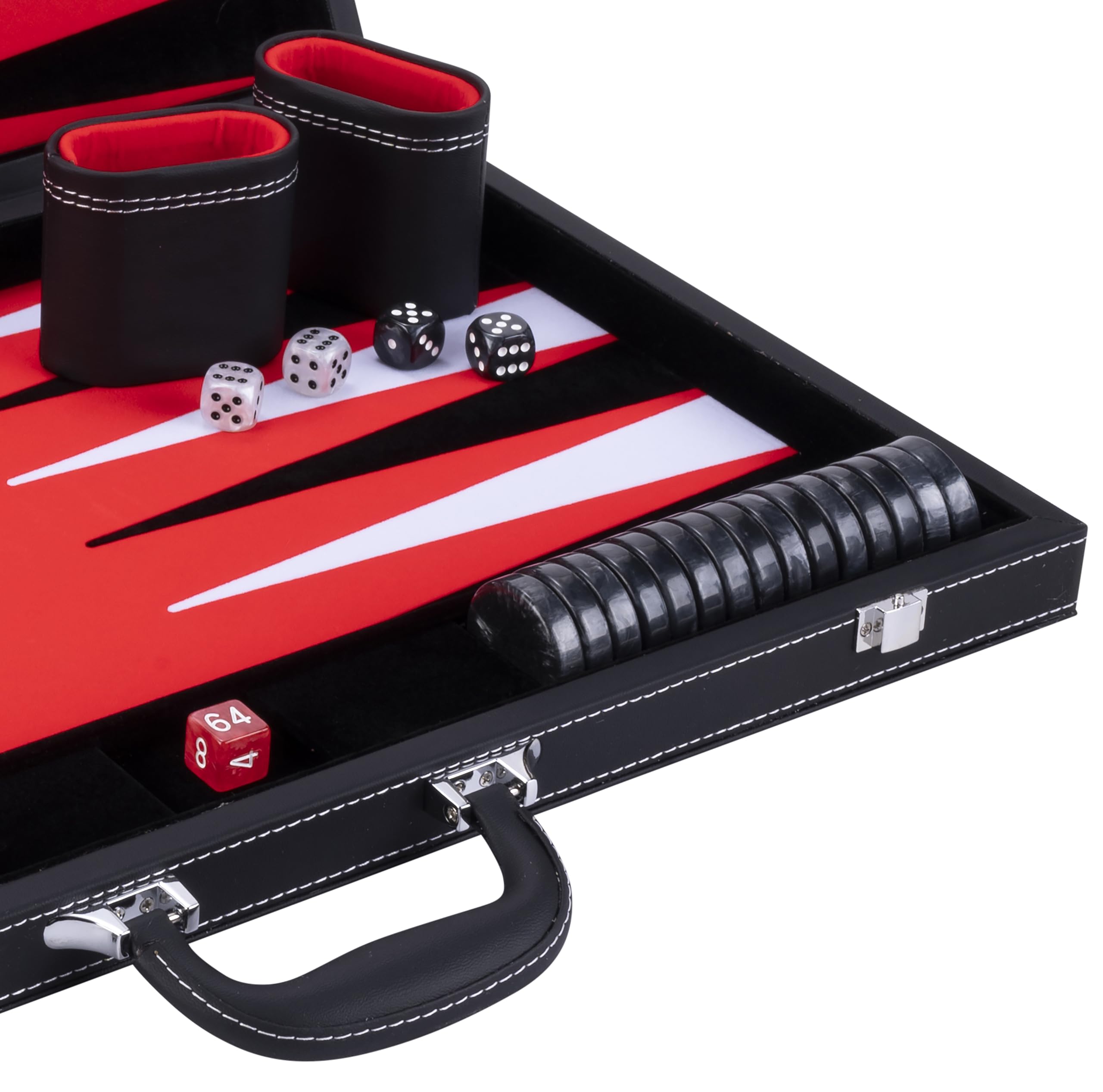 Engelhart 250538 – Juego de Backgammon 21" (54 cm) – Exterior Piel sintética, Interior Suave de Fieltro – Dados y fichas nacaradas + 2 Vasos – Edad 6+