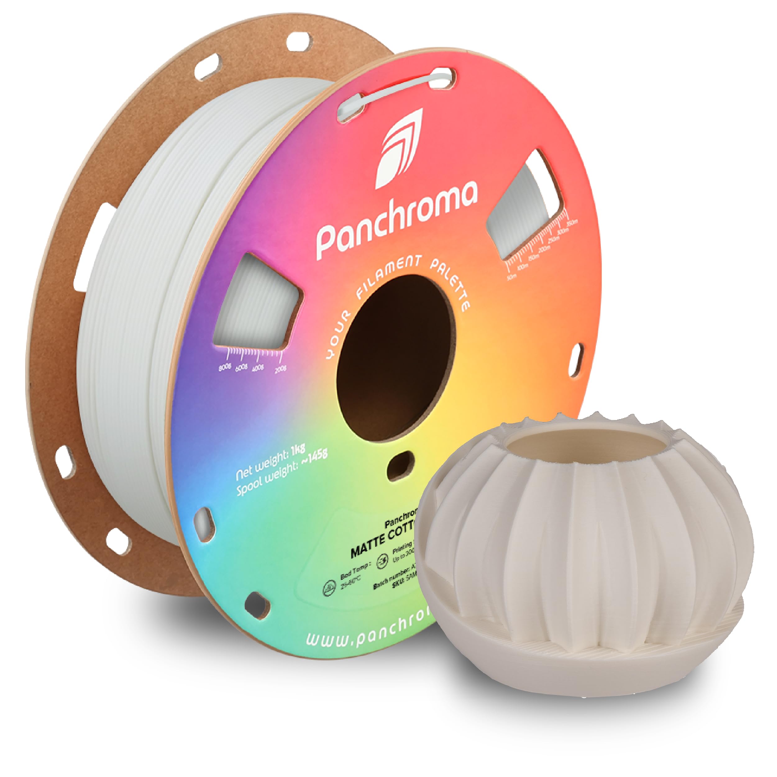 Polymaker Panchroma PLA Filament, Matte Cotton White, 1.75mm, 1kg (2.2lbs) Spool