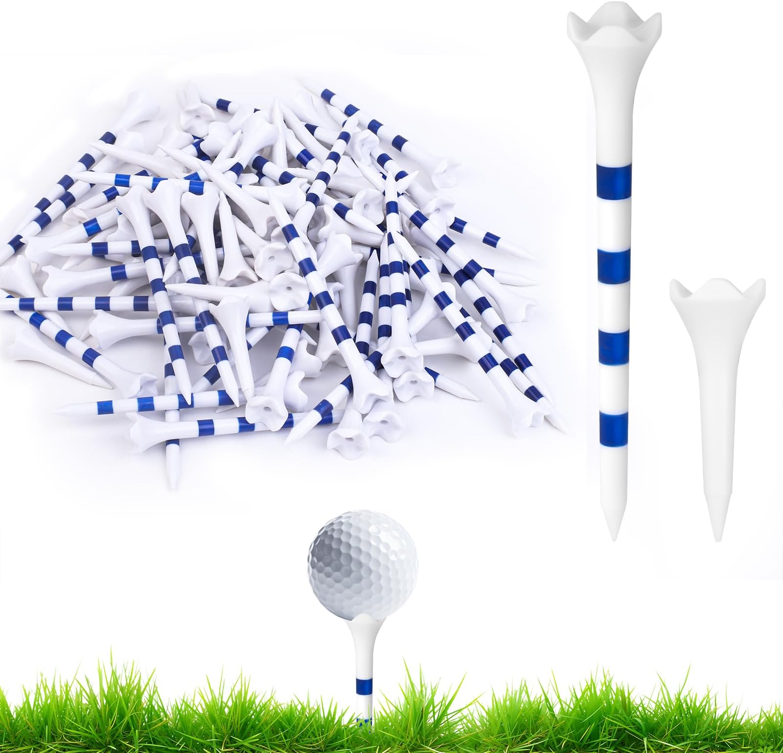 Golf Tees Plastic Premium 4-Prong, 120 Pack Golfing Tees Two Size 3-1/4 inch or 1-1/2 inch, Tall Golf Tees Engineered to Reduce Friction and Side Spin