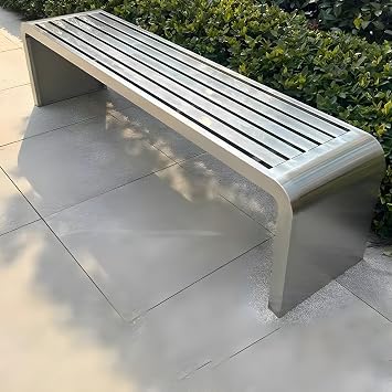 Outdoor Garden Bench, Water Resistant Stainless Steel Modern Park Bench for Outdoor Use with Armless Design Silver, 47" L x 16" W x 18" H