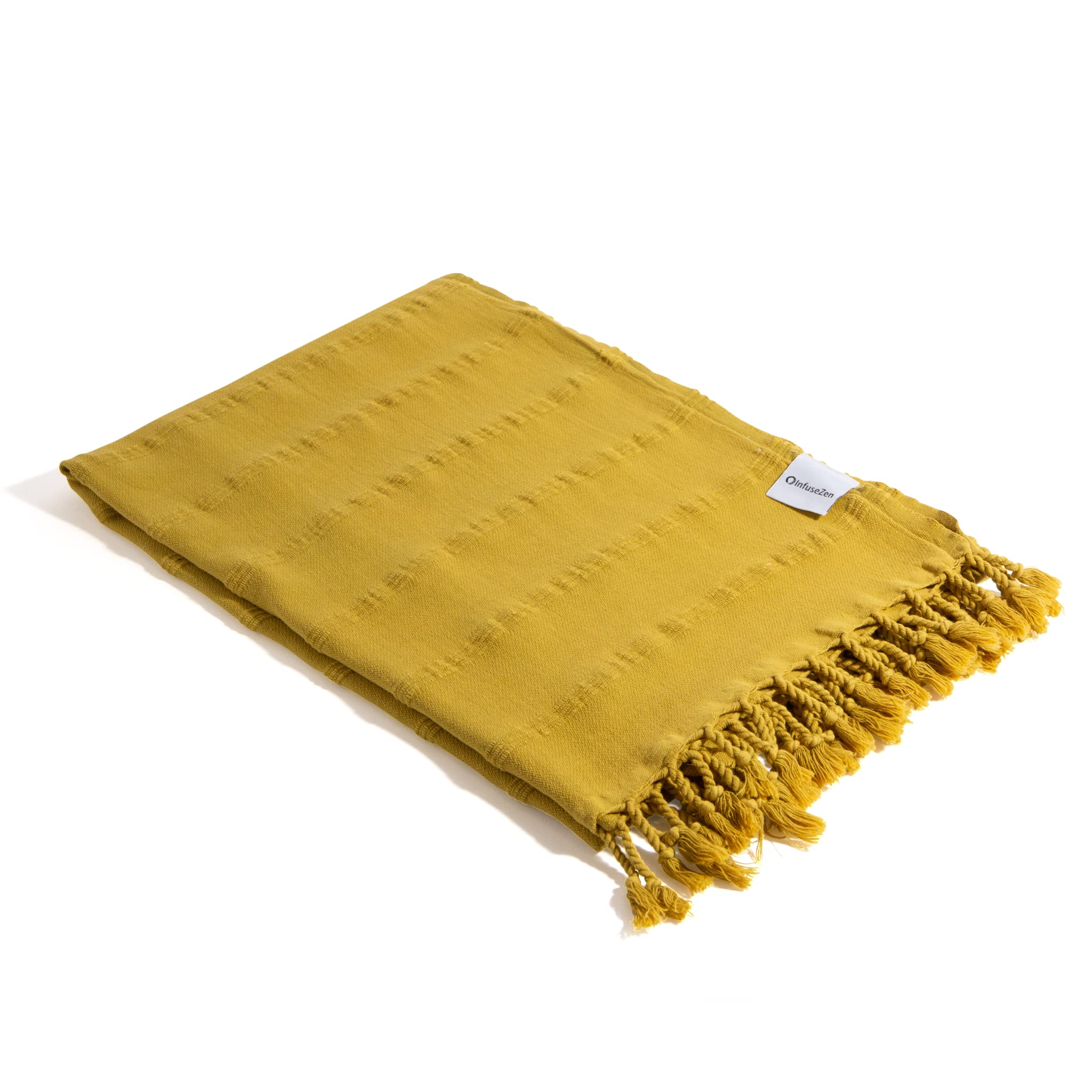 InfuseZen Stonewashed Turkish Bath & Beach Towel –100% Organic Turkish Cotton - Soft, Lightweight, Absorbent - Quick Dry, Sand Free - Swim, Pool, Shower, Travel - Peshtemal, Hammam Spa Towel - Golden