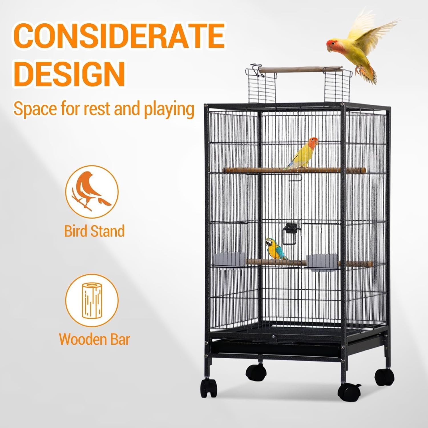 GarveeHome Small Bird Cage with Wheels, Parakeet Cage, Bird Carrier for Parakeets, Canaries, Lovebirds, Small Quaker, Cockatiels, Budgie, Green Cheek (40in)