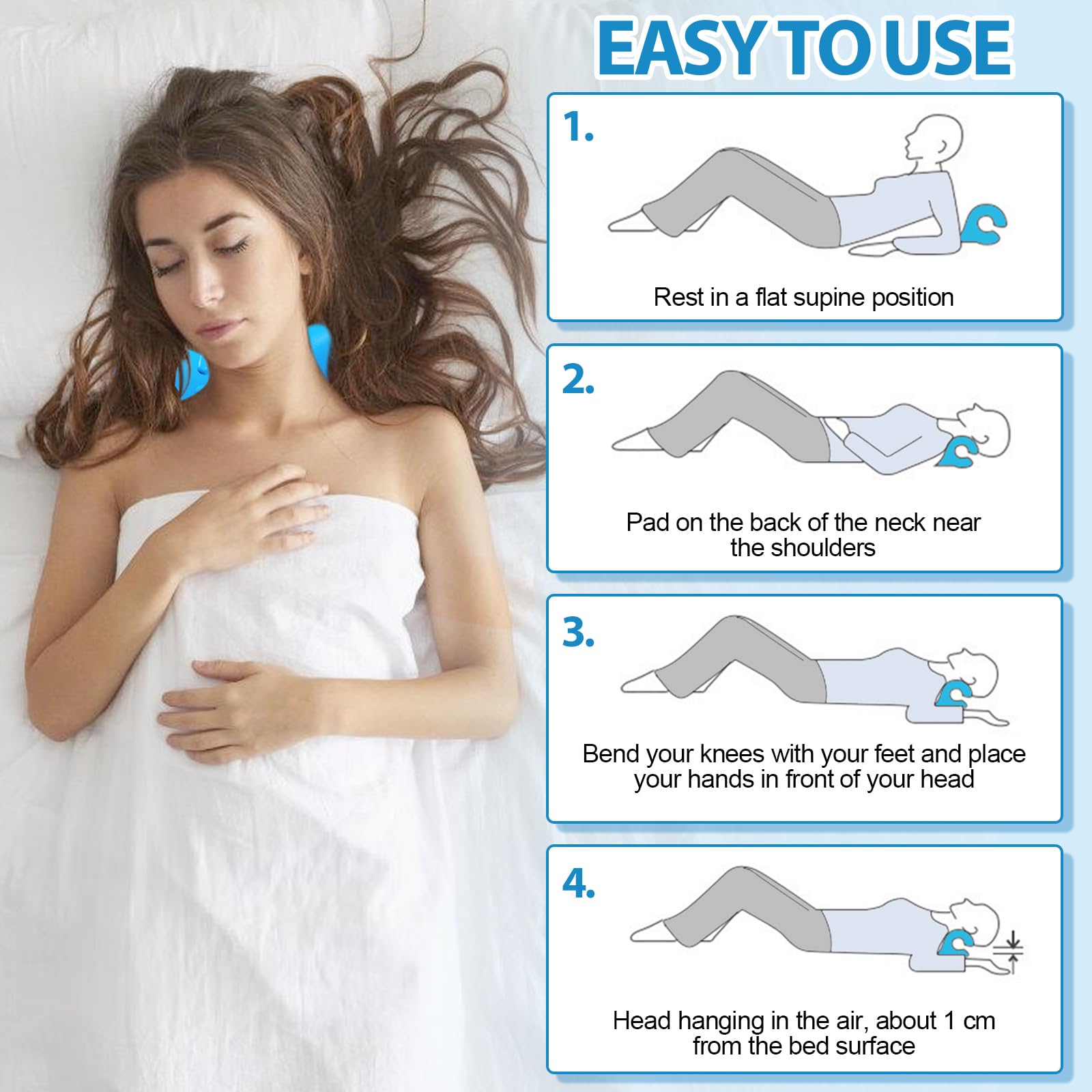 Rilassante per collo e spalle,Appareil de Traction Cervicale Portable,Correction de la Posture Cervicale, Sollievo Dolore di Collo e Spalle, Allineamento Della Colonna Cervicale (Bleu)