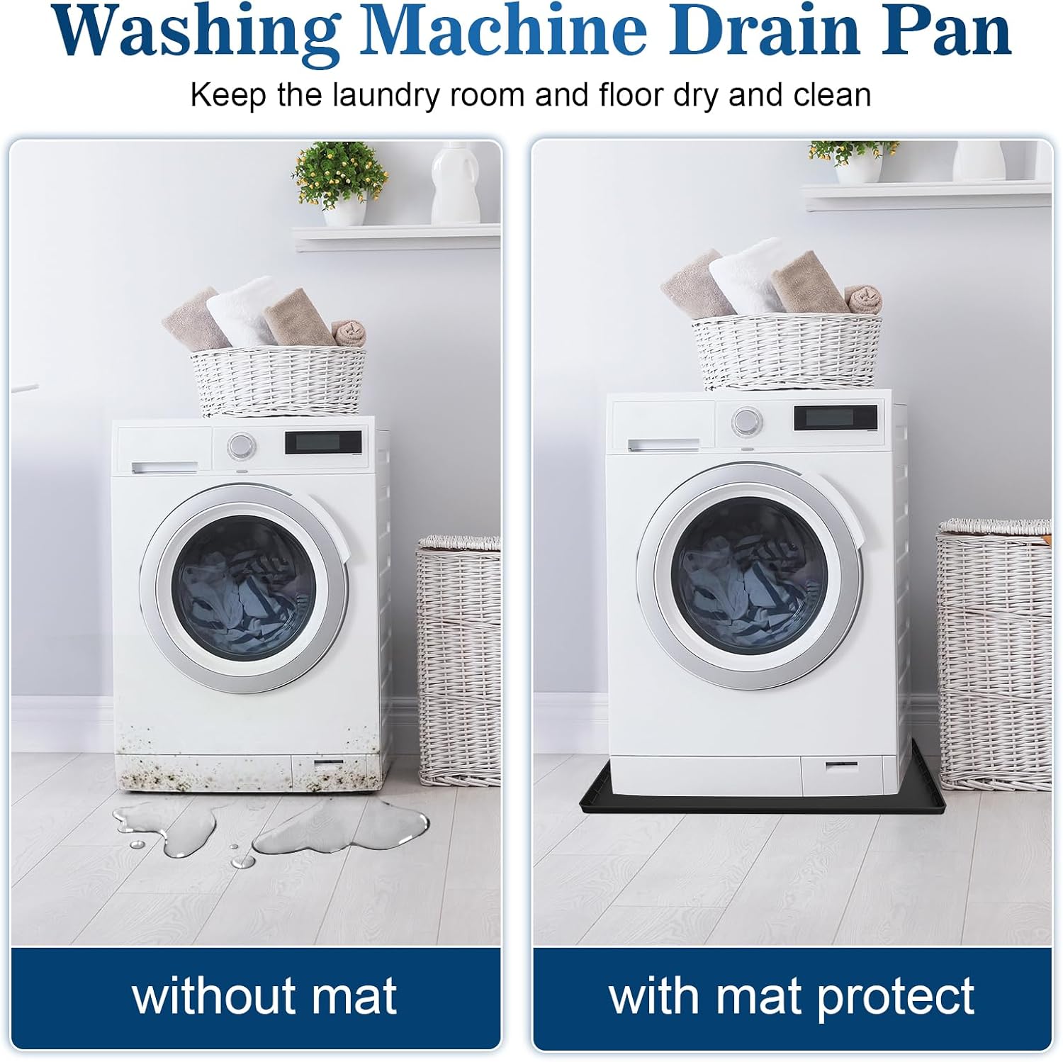 33 x 30 Inch Foldable Washing Machine Drain Pan, Silicone Mat with 1 Inch Waterproof Raised Edge, Anti-Vibration Soft Mat for Under Dryer or Washer, Protect Your Floors from Washing Machine Leaks