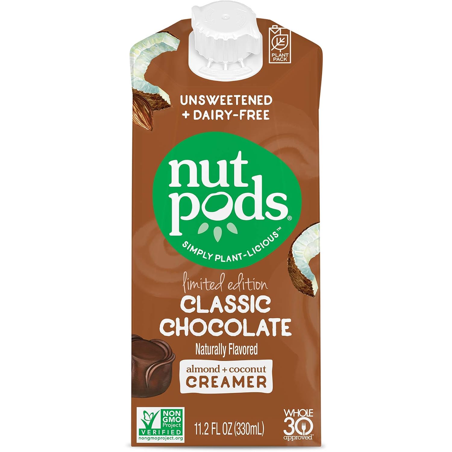 nutpods Classic Chocolate, Unsweetened Dairy-Free Liquid Coffee Creamer Made From Almonds and Coconuts (6-pack)