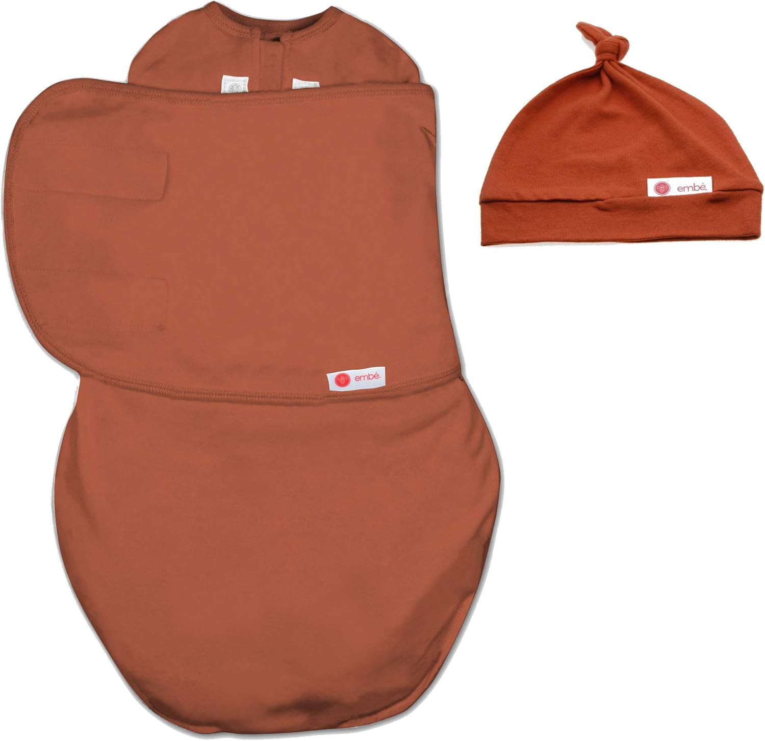 embé 2-Way Starter Swaddle Blanket Wrap and Beanie for Babies 0-3 Months – Rust, 6-14 lbs | Legs in & Out Design | Secure Zipper Stops Unraveling | Stage 1 Sleep