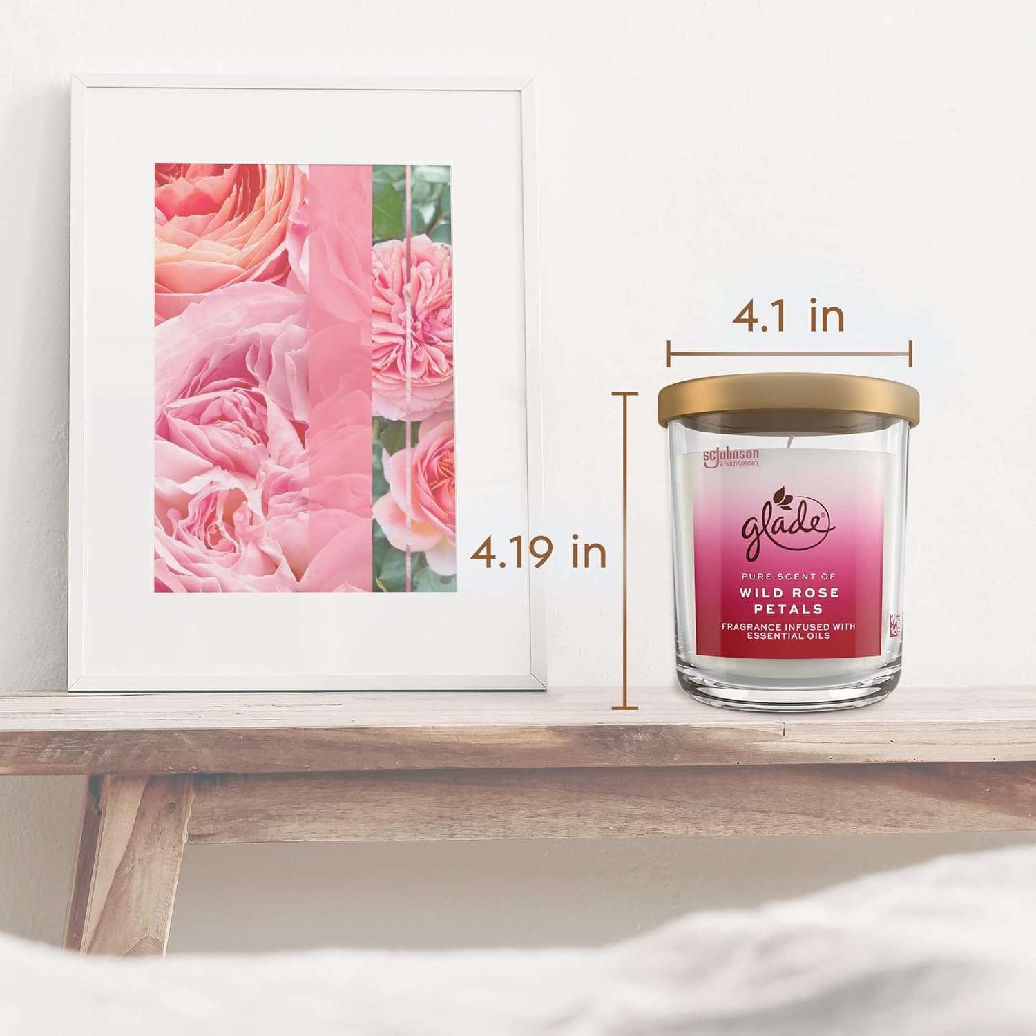 Glade Candle Jar, Large Candle Infused with Essential Oils, Air Freshener for Home Decor, Wild Rose Petals, 16oz