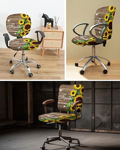 Miniatura 6 de Funda elástica para silla de oficina con diseño floral de granja, funda de asiento para silla de computadora, funda para respaldo, elástica,