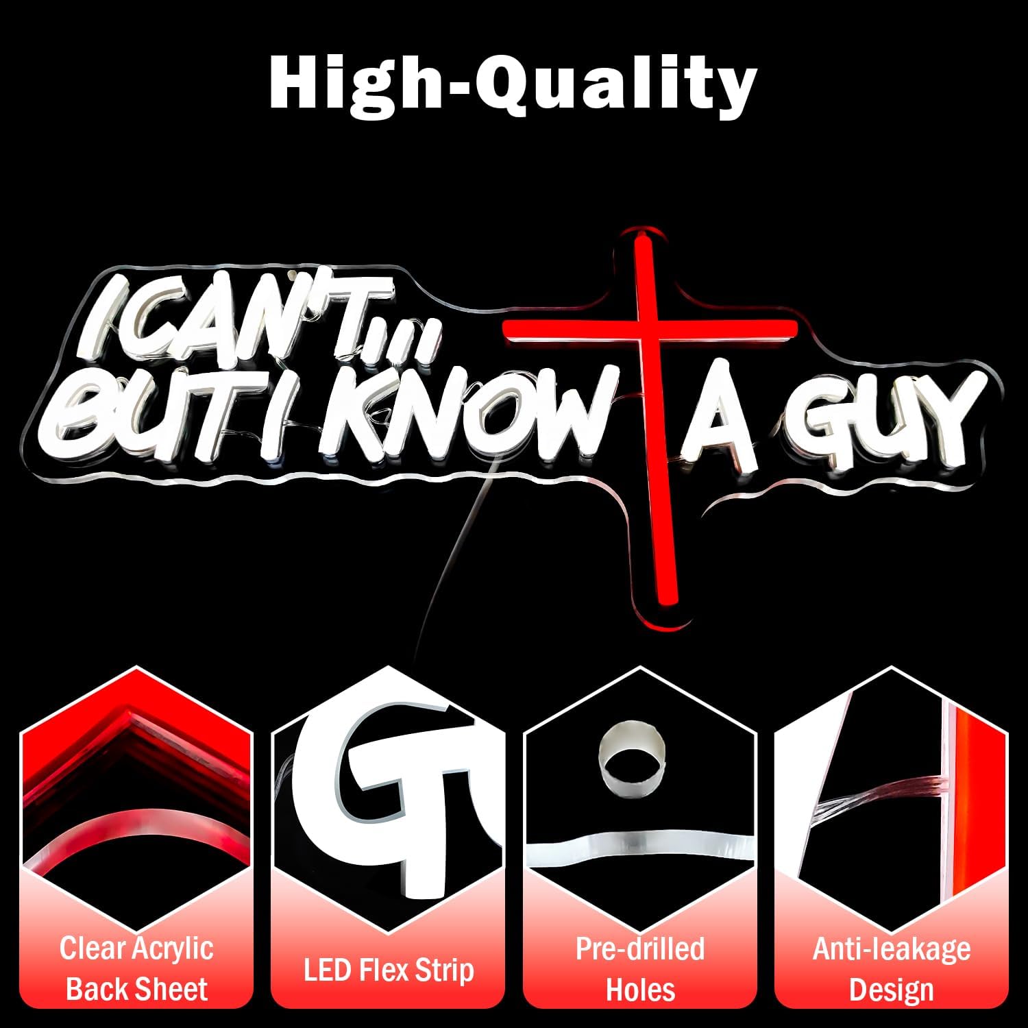 Christian Neon Sign I Cant But I Know A Guy Neon Lights Dimmable Jesus Led Sign Cross Light Up Sign Biblical Faith Prayer Gift God Neon Signs for Wall Decor