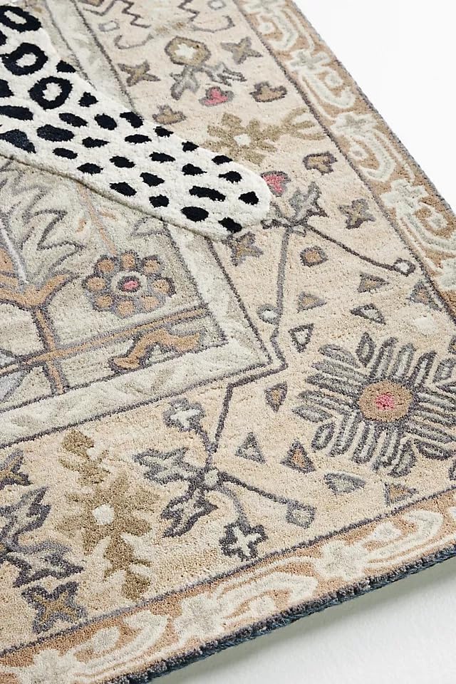 Hand-Tufted Leopard Wool Area Rug, Thick & Durable Living Room Rug, Regular Shape Area Rugs for Living Room, Bedroom & Office – Neutral Wool Carpet | 1x1 Ft (Sample)