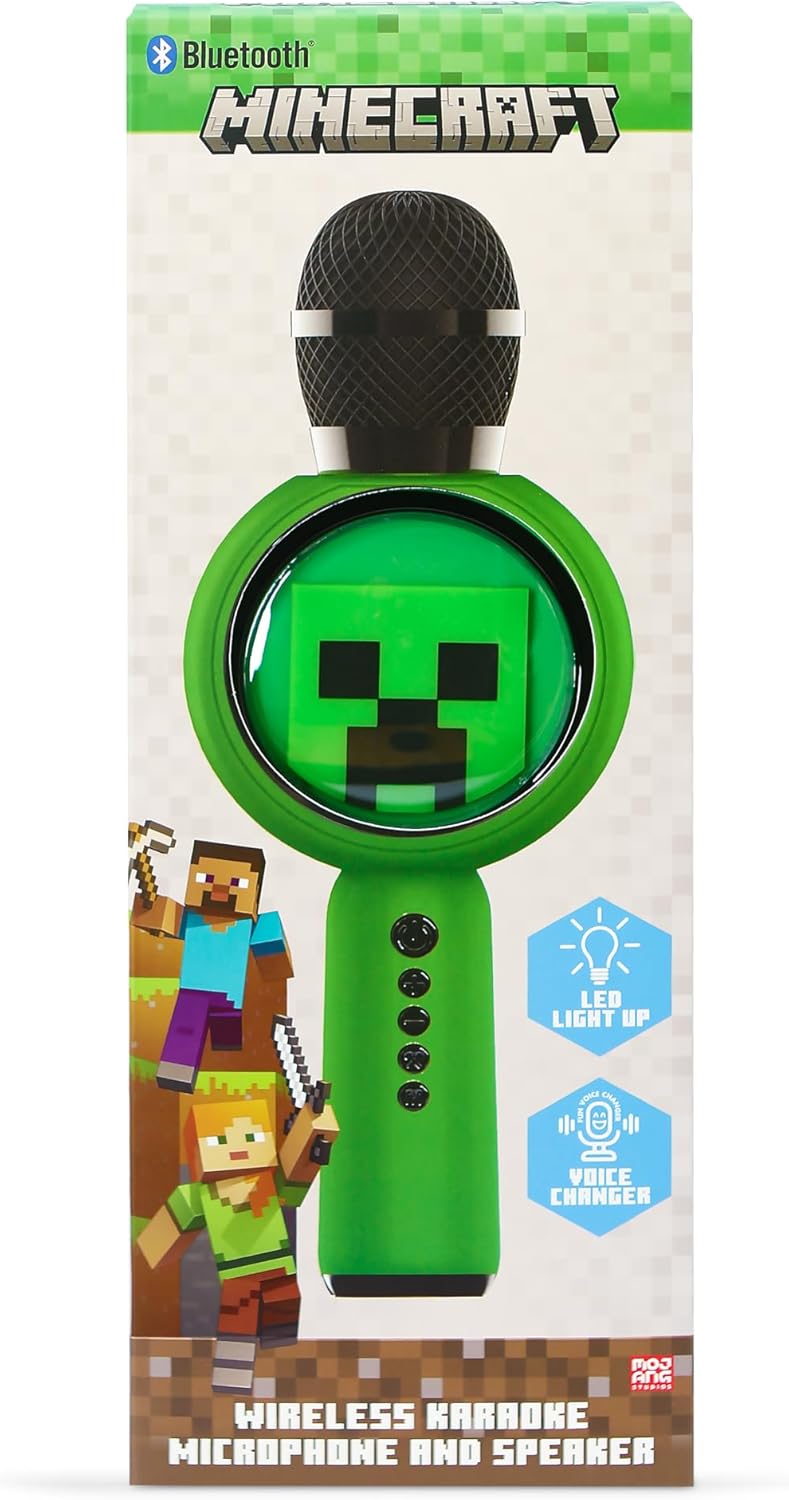 Minecraft Karaoke Microphone with Wireless Speaker and LED Light