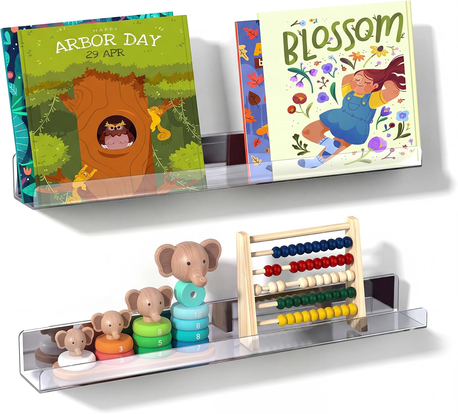 NiHome Clear Magnetic Acrylic Book Shelves 2-Pack for Whiteboard, Classroom