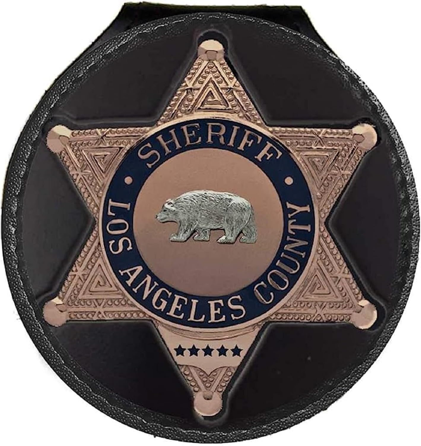 Perfect Fit Shield Wallets County of Los Angeles Sheriff Six-Point Star Belt Clip Badge Holder with Pocket and Chain (Cutout PF622), Black Leather, One Size