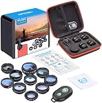 Apexel Phone Camera Lens-Macro Lens+Wide Lens+Fisheye Lens+Telephoto Lens+CPL/Flow/Radial/Star Filter+Kaleidoscope 3/6 Lens 10 in 1 Lens Kit +Remote Shutter for iPhone, Samsung,LG and Most Smartphones