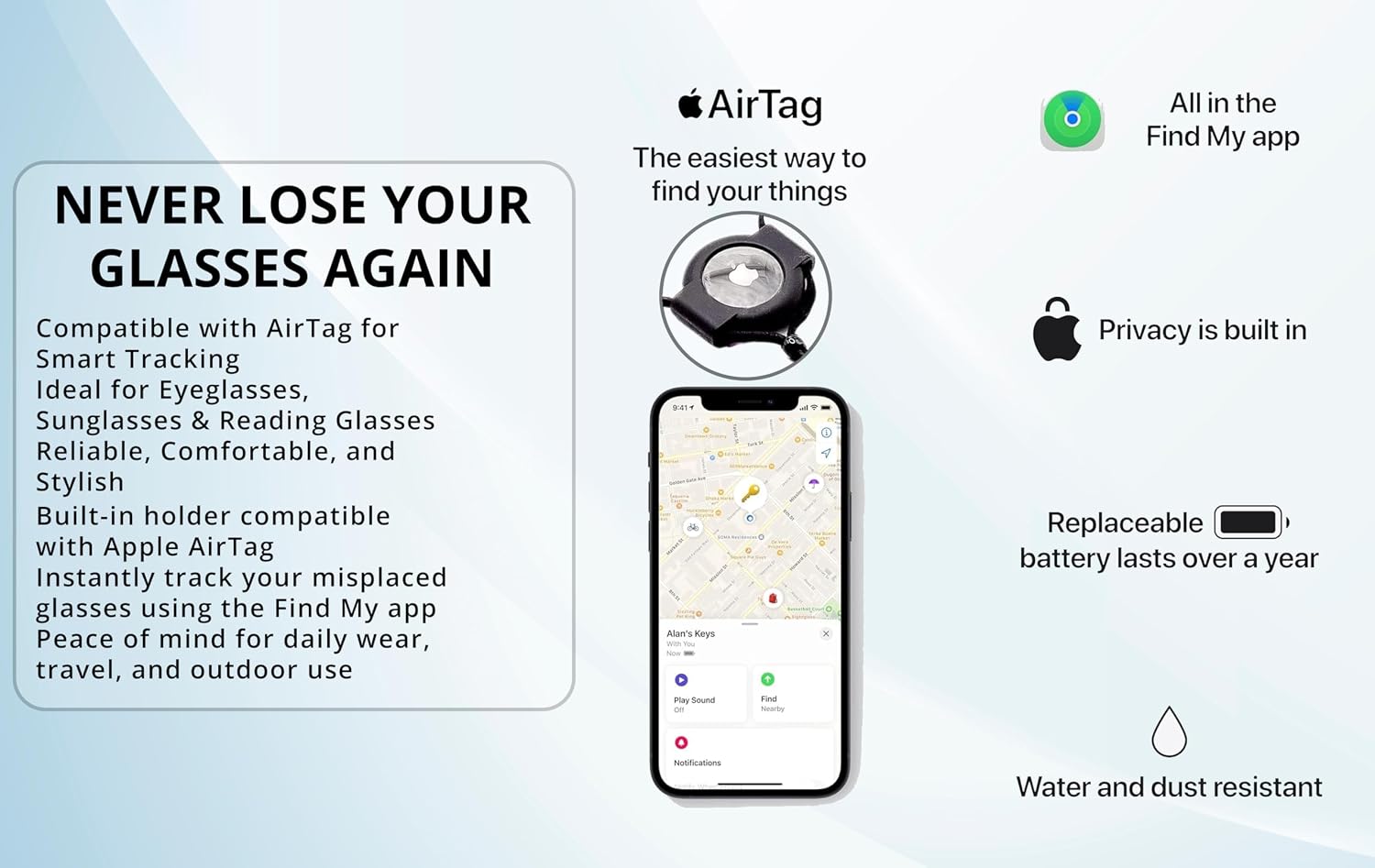 Eyeglass Lanyard–Sunglasses Strap with Holder Compatible with AirTag Tracker–Adjustable Eyeglass Strap for Eyewear for AirTag