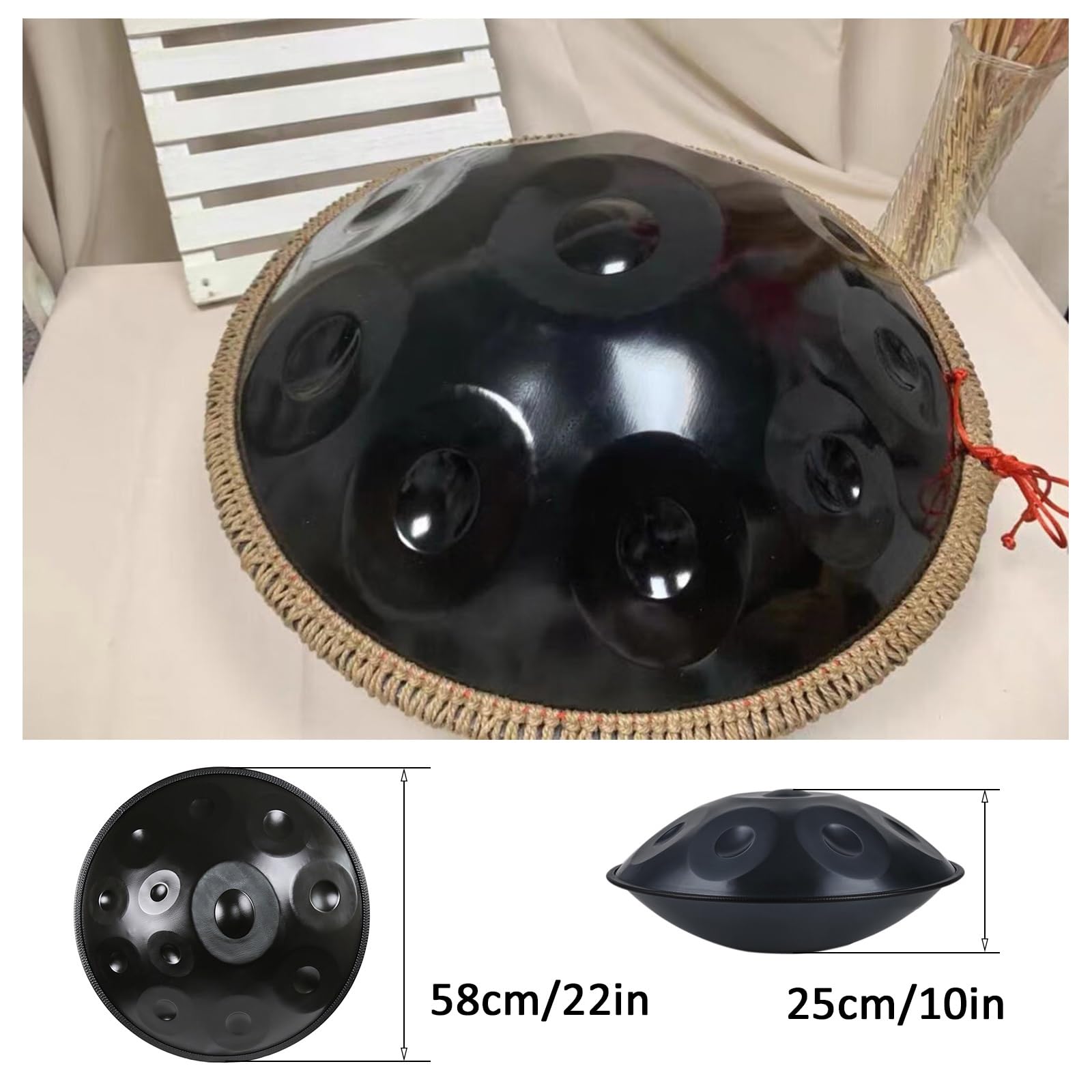 Bęben ręczny 432Hz w tonacji d-moll, stalowy bęben ręczny, miękki pokrowiec na bęben ręczny, młotek do bębenka ręcznego, stojak na bęben ręczny, ściereczka bezpyłowa 22 cale, nuty 9/10/12 (kolor: 4