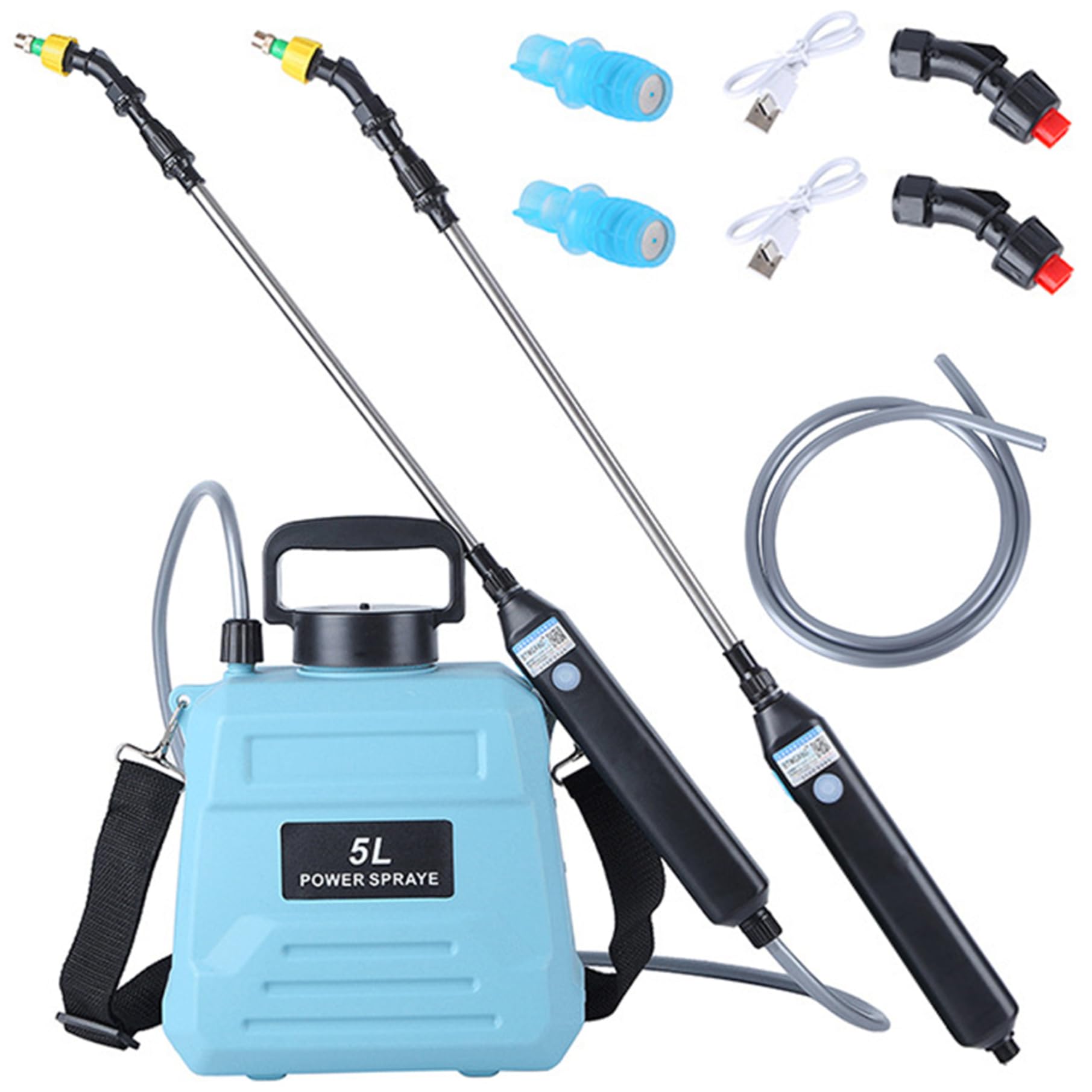 Spruzzatore elettrico, impianto di spruzzatore da giardino estendibile con 2 ugelli ＆ serbatoio dell'acqua da 5 litri, bacchetta di annaffiatoio sparayer a batteria per erbacce da giardino piante, po