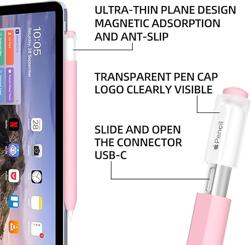 Miniatura 4 de AZF Compatible con Apple Pencil USB C, funda protectora de silicona antideslizante para Apple Pencil (USB-C), soporte magnético (rosa)
