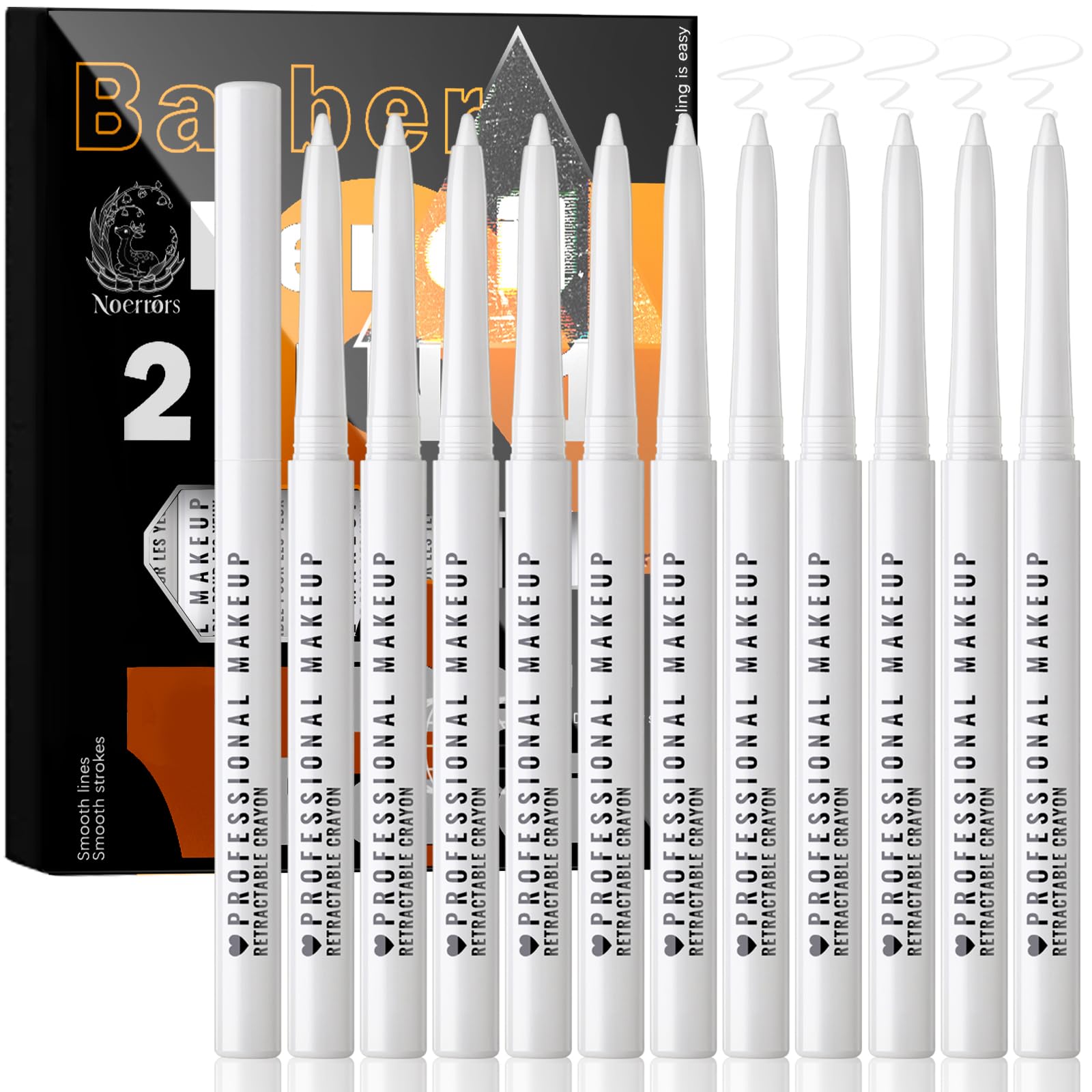 Noerrors 12Pcs White Barber Pencil Set for Lineup Magic Hairline Pencils Beard Guide Pen Barber Chalk for Beard Hair Design Rotatable Retractable Edge Hair Trace Shaping Makeup Tool for Men
