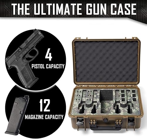 Vista 6 de Estuche para pistola Doro para 4 pistolas 12 con inserto de espuma MyCaseBuilder personalizado, impermeable, resistente, armas de fuego tácticas