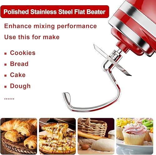 Vista 5 de Gancho de masa de acero inoxidable para batidora de pie KitchenAid, gancho para pan para batidora de pie de cabeza inclinada de 4.5 a 5 cuartos